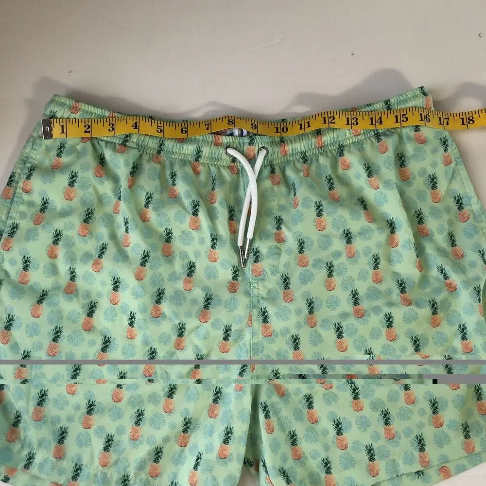 Bermies Mens Swim Trunks Pineapple Tropical Print Board Shorts Mint Green Large